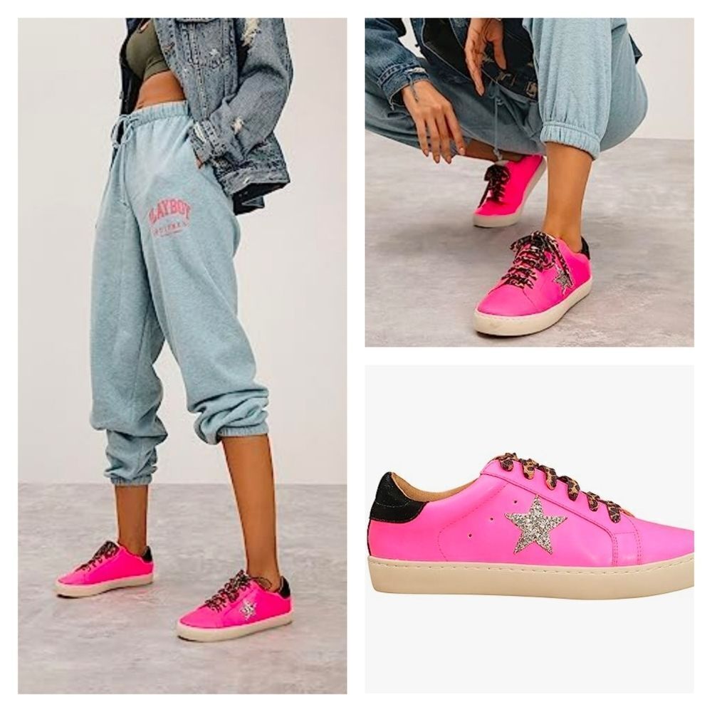 Mi.iM Skylar Leather Lace-up Glitter Star Sneakers